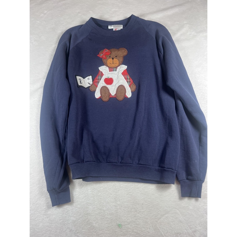 Vintage Karen's Sweatshirt‎ Womens L Blue Crewneck Teddy Bear Teacher Fleece USA
